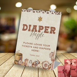 Little Western Cowboy Baby Shower Diaper Raffle Pedestal Sign