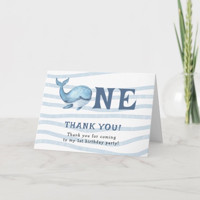 Little Whale 1st Birthday Under The Sea Thank You Card (Front)