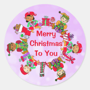 Little Whimsical Elves Festive Holiday Classic Round Sticker