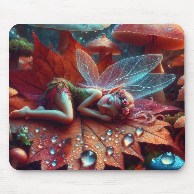 Little Whimsical Fairy Sleeping on a Leaf Mouse Pad (Front)