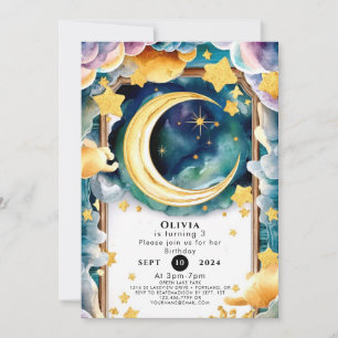 Little Whimsical Moon Birthday Invitation