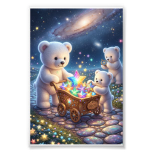 Little White Bears Magical Gift Cart Starry Night Photo Print