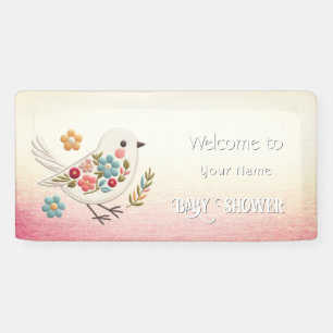 Little White Bird Floral Baby Shower Banner