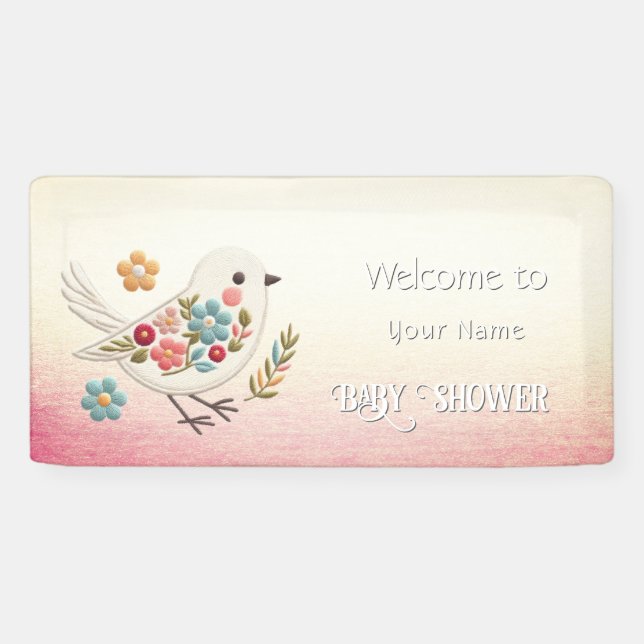 Little White Bird Floral Baby Shower Banner (Horizontal)