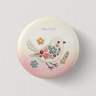 Little White Bird Floral Button