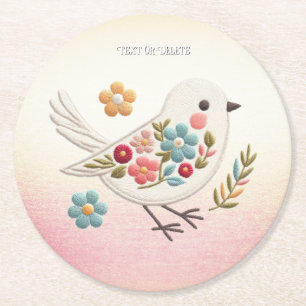 Little White Bird Floral Paper Coaster