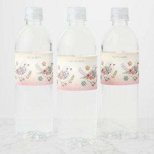 Little White Bird Floral Water Bottle Label