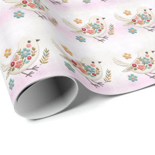 Little White Bird Floral Wrapping Paper