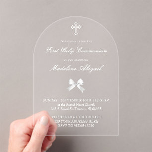little white bow First Holy Communion Acrylic Invitations