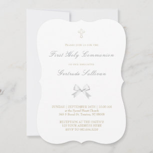 little white bow First Holy Communion Invitation