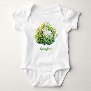 Little white bunny and flowers baby bodysuit