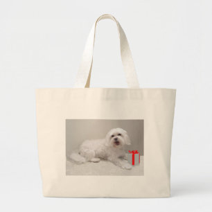 Little White Dog (Maltese) Rescue Large Tote Bag