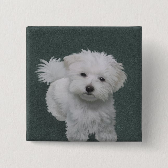   Little white dog pet portrait  15 Cm Square Badge (Front)