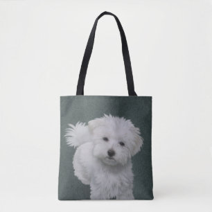 Little white dog pet portrait Tote