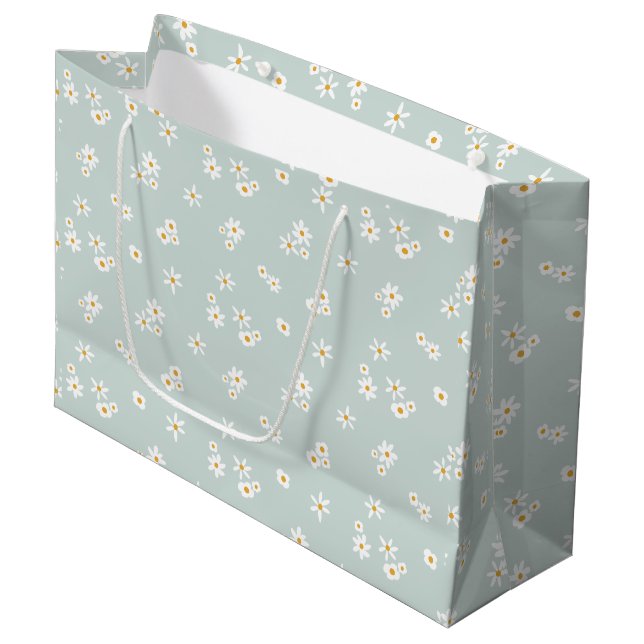 Little White Flowers on blue - seamless pattern. Large Gift Bag (Front Angled)