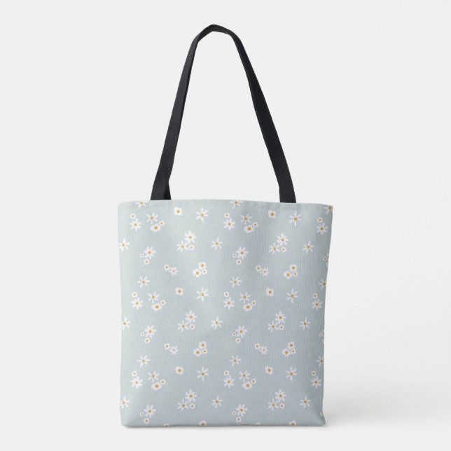 Little White Flowers on blue - seamless pattern. Tote Bag (Back)