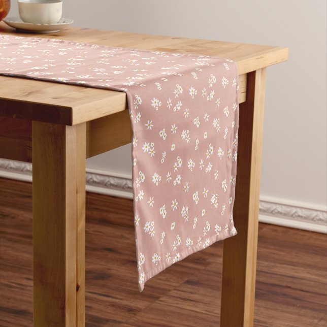 Little White Flowers on pink - seamless pattern. Short Table Runner (In Situ)