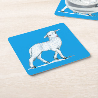 Little White Lamb Square Paper Coaster