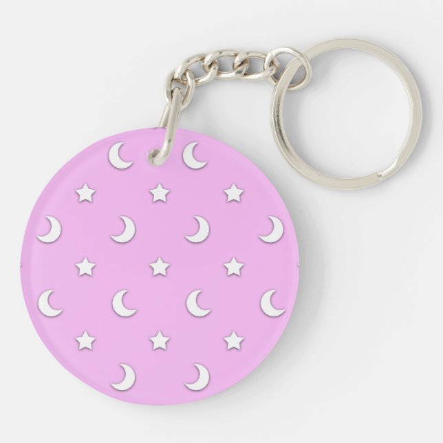 Little White Stars and Moons on Pink Key Ring (Back)