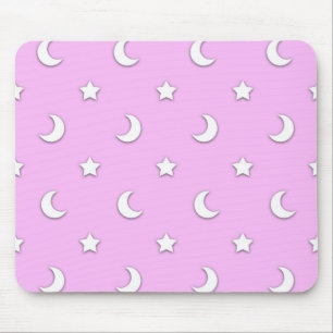 Little White Stars and Moons on Pink Mouse Pad