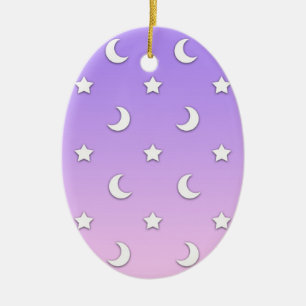 Little White Stars and Moons Pattern Ceramic Tree Decoration