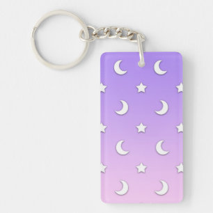 Little White Stars and Moons Pattern Key Ring