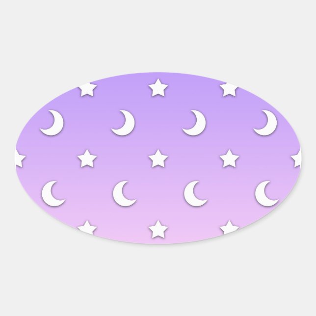 Little White Stars and Moons Pattern Oval Sticker (Front)