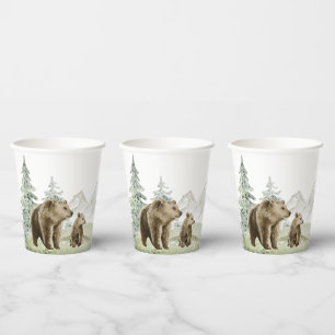 Little wild baby bear forest baby shower card paper cups