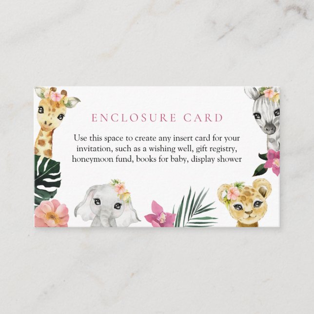Little Wild One Jungle Baby Shower Enclosure Card (Front)