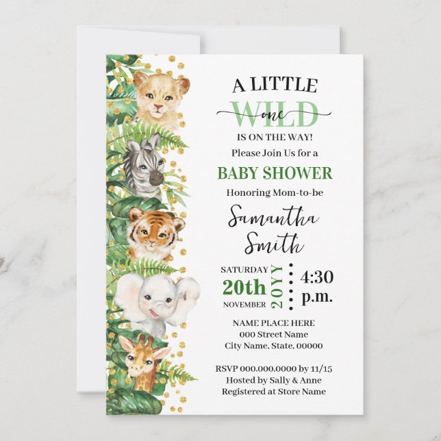 Little Wild One on the Way Safari Animal Shower Invitation (Front)
