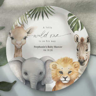 Little Wild One Safari Animals Baby Boy Shower Paper Plate