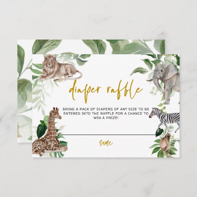 Little wild one safari Baby Shower Diaper Raffle Enclosure Card (Front/Back)