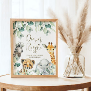 Little Wild One Safari Baby Shower Diaper Raffle Poster