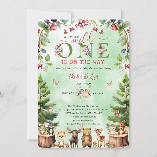 Little Wild One Woodland Animals Baby Shower Invitation (Front)