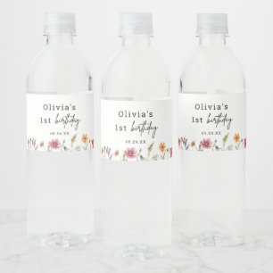 Little Wildflower 1st Girl Birthday Favours Water Bottle Label