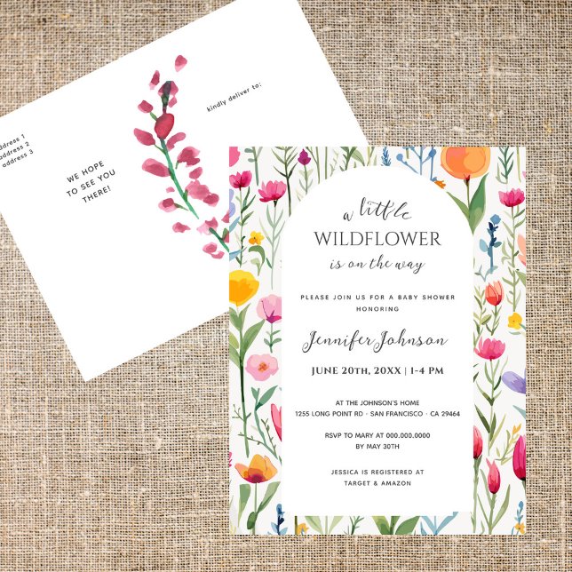 Little Wildflower Arch Baby Shower Invitation Postcard (Creator Uploaded)
