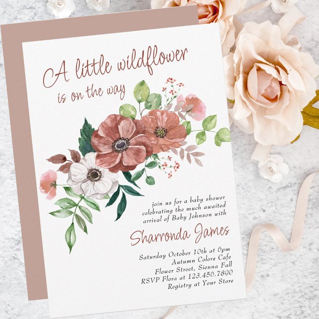 Little Wildflower Autumn Flowers Baby Shower Invitation (Creator Uploaded)