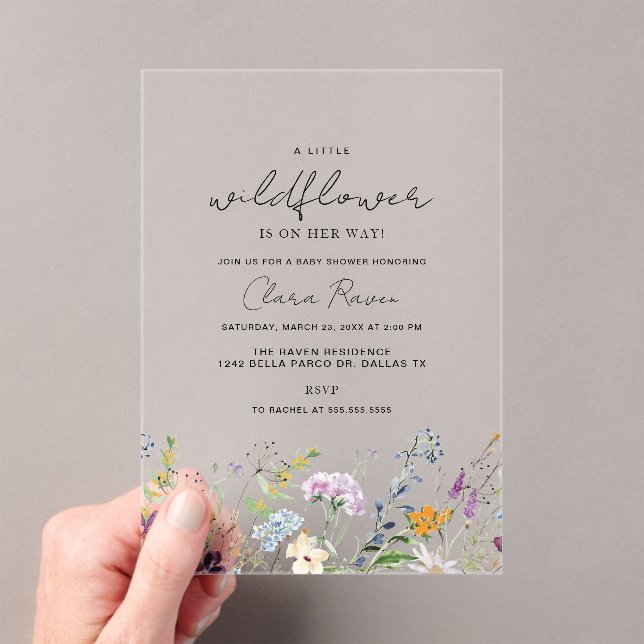 Little Wildflower Baby Shower  Acrylic Invitations (Insitu (Handheld))