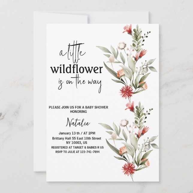 little wildflower baby shower invitations (Front)
