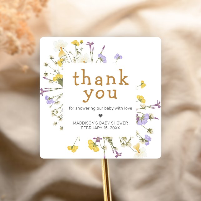 Little Wildflower Baby Shower Square Sticker (Wildflower Baby Shower Sticker)