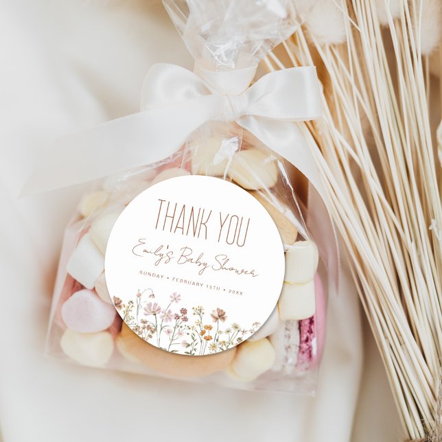 Little Wildflower Baby Shower Thank You Favour Classic Round Sticker (Creator Uploaded)
