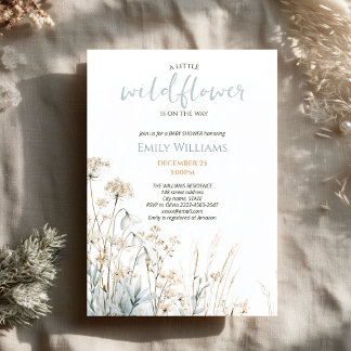Little Wildflower Baby Shower Winter Floral Invitation