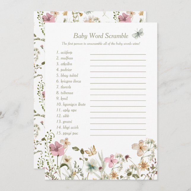 Little Wildflower Baby Word Scramble Game Card (Front/Back)