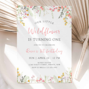 Little Wildflower Birthday Party, Girl 1st B'day Invitation