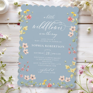 Little Wildflower Boho Chic Blue Baby Shower Invitation