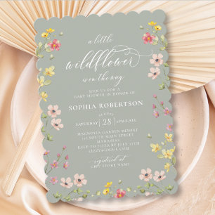 Little Wildflower Boho Chic Green Baby Shower Invitation