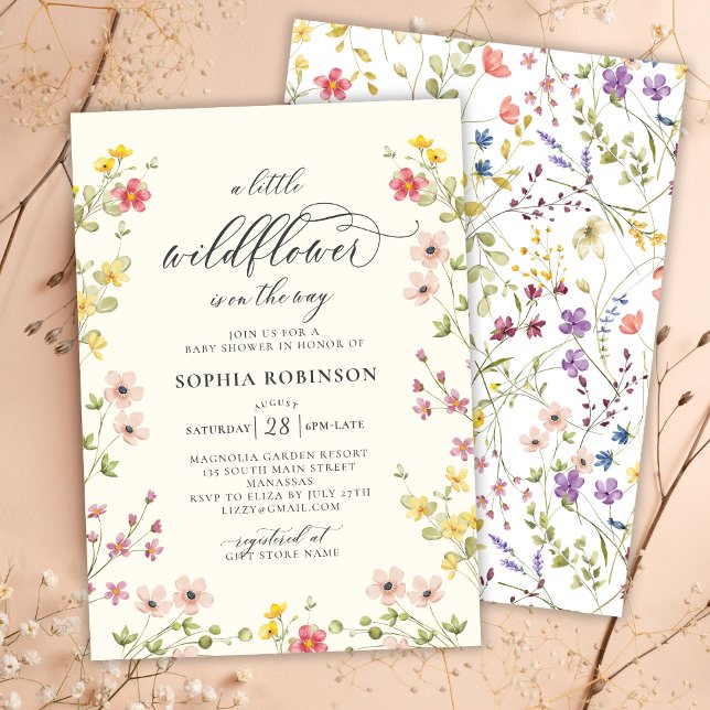 Little Wildflower Boho Chic Script Baby Shower  Invitation (Creator Uploaded)