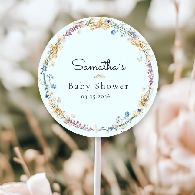 Little Wildflower Boho Dream - Baby Shower Classic Round Sticker (Little Wildflower Boho Dream - Baby Shower Classic Round Sticker with your Name & Date.)