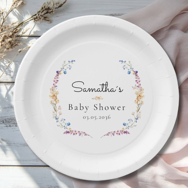 Little Wildflower Boho Dream - Baby Shower Paper Plate (Little Wildflower Boho Dream - Custom Baby Shower Paper Plates with your Name & Date.)