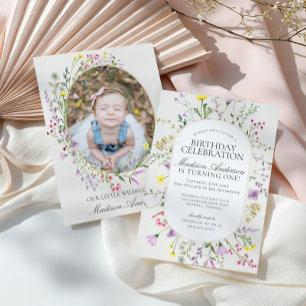 Little Wildflower Boho Floral Birthday Party Invitation